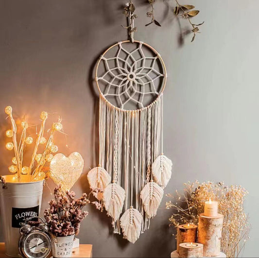 Stylish home interior wall decor hanging on a neutral living room wall