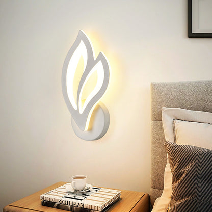 Modern minimalist iron craft wall lamp glowing softly along a indoor hallway wall